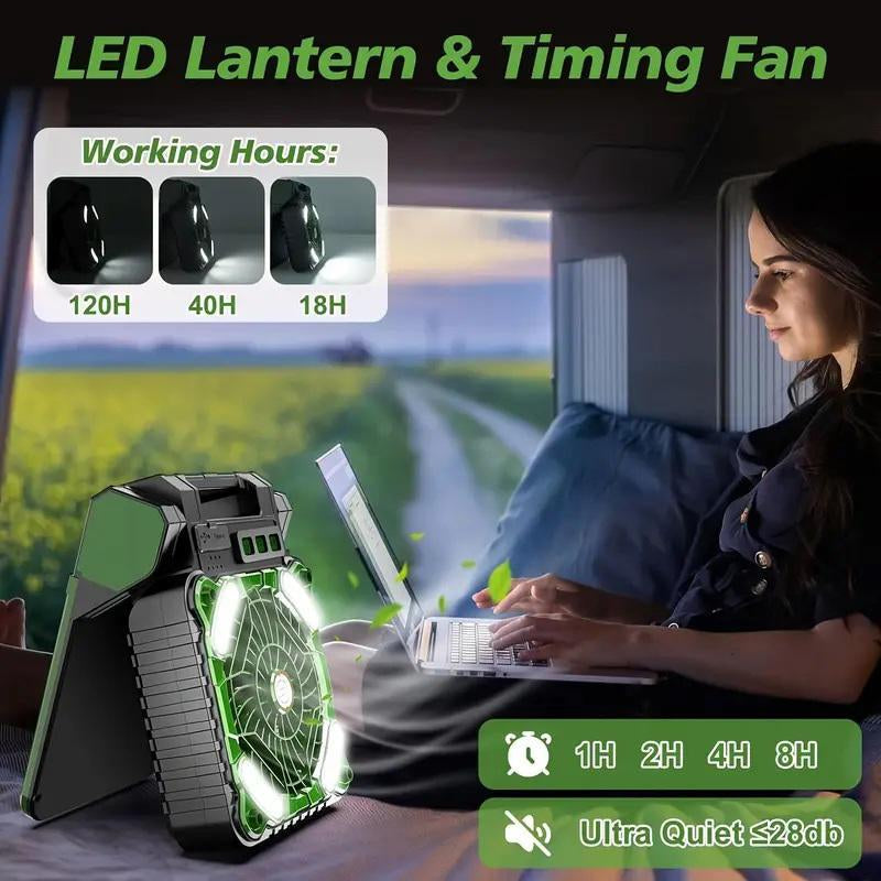 Portable Solar Powered Fan, Outdoor Camping Fishing Fan, USB Rechargeable Fan with LED Light, Cooling Fan, Portable Fan for Daily, Outdoor Camping Light with LED Lighting