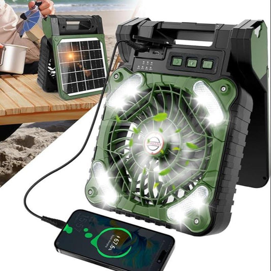 Portable Solar Powered Fan, Outdoor Camping Fishing Fan, USB Rechargeable Fan with LED Light, Cooling Fan, Portable Fan for Daily, Outdoor Camping Light with LED Lighting