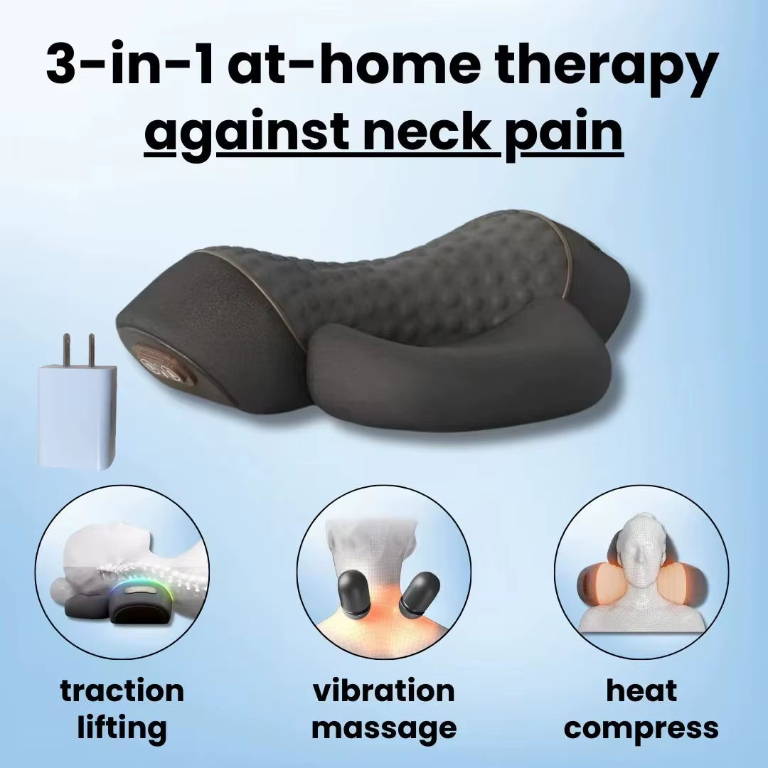 Soothe-3-In-1 Neck Massager Cervical Pillow Hot Compress Vibration Massage Neck Traction Relax Pillow Spine Support Massager