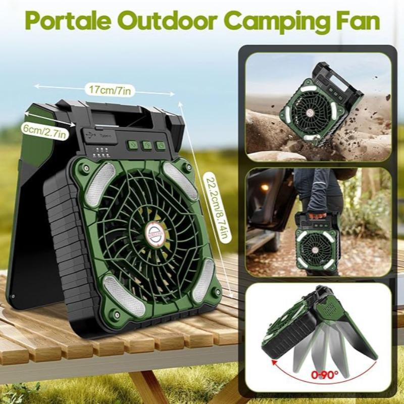 Portable Solar Powered Fan, Outdoor Camping Fishing Fan, USB Rechargeable Fan with LED Light, Cooling Fan, Portable Fan for Daily, Outdoor Camping Light with LED Lighting