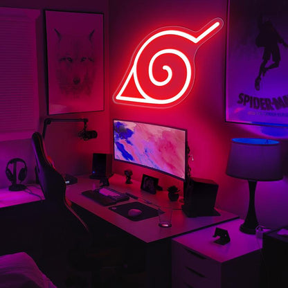 Naruto Konohagakure Sign Anime Neon, Men'S Neon Sign Led Game Neon Sign, Wall Decor for Bedroom, Game Room. Easy to Hang, Adjustable Brightness, USB Powered, Safe and Energy Saving, Suitable for Halloween Holiday Gifts.